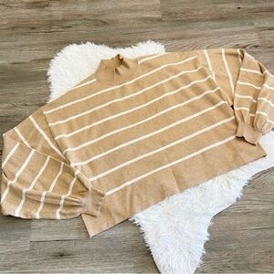 Lulus Striped Mock Neck Sweater Large Lightweight Fall Oversized Crop